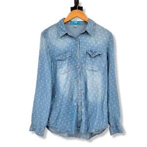 Buttons Women's Floral Chambray Button Down Blouse Size‎ Medium